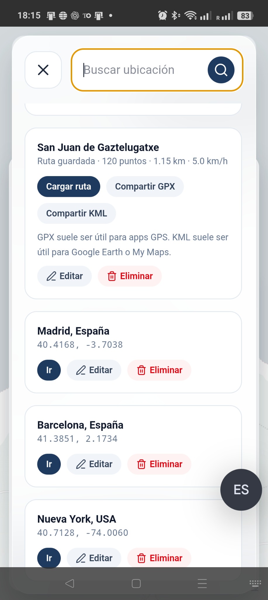 GPSwitch saved locations and routes